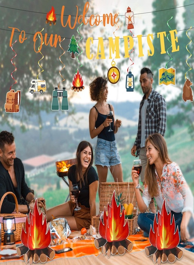 Justforjoyful 13 قطعة من ديكورات حفلات Happy Camper ومغامرات التخييم والدوامات المعلقة، مرحبًا بكم في موقع التخييم، لافتة مركزية لمدفأة المخيم، موضوع التخييم، سقف VBS 2025، ديكور معسكر الأطفال، لوازم حفلات أعياد الميلاد - Image 4