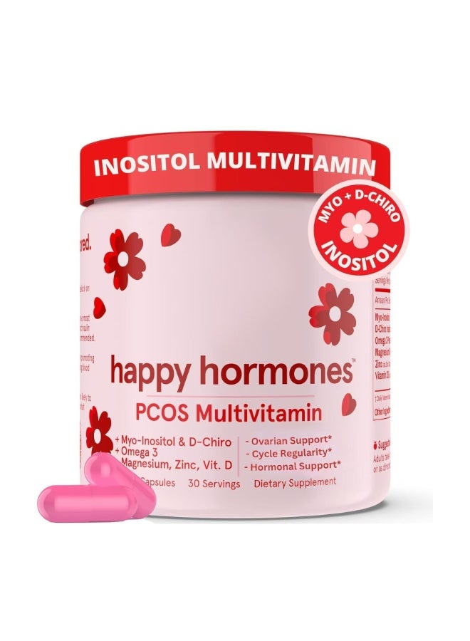 Happy Hormones Myo-Inositol & D-Chiro Inositol Natural Supplement for Women's Hormone Balance, Mood Support &Energy Boost 120 CAPS - Image 1
