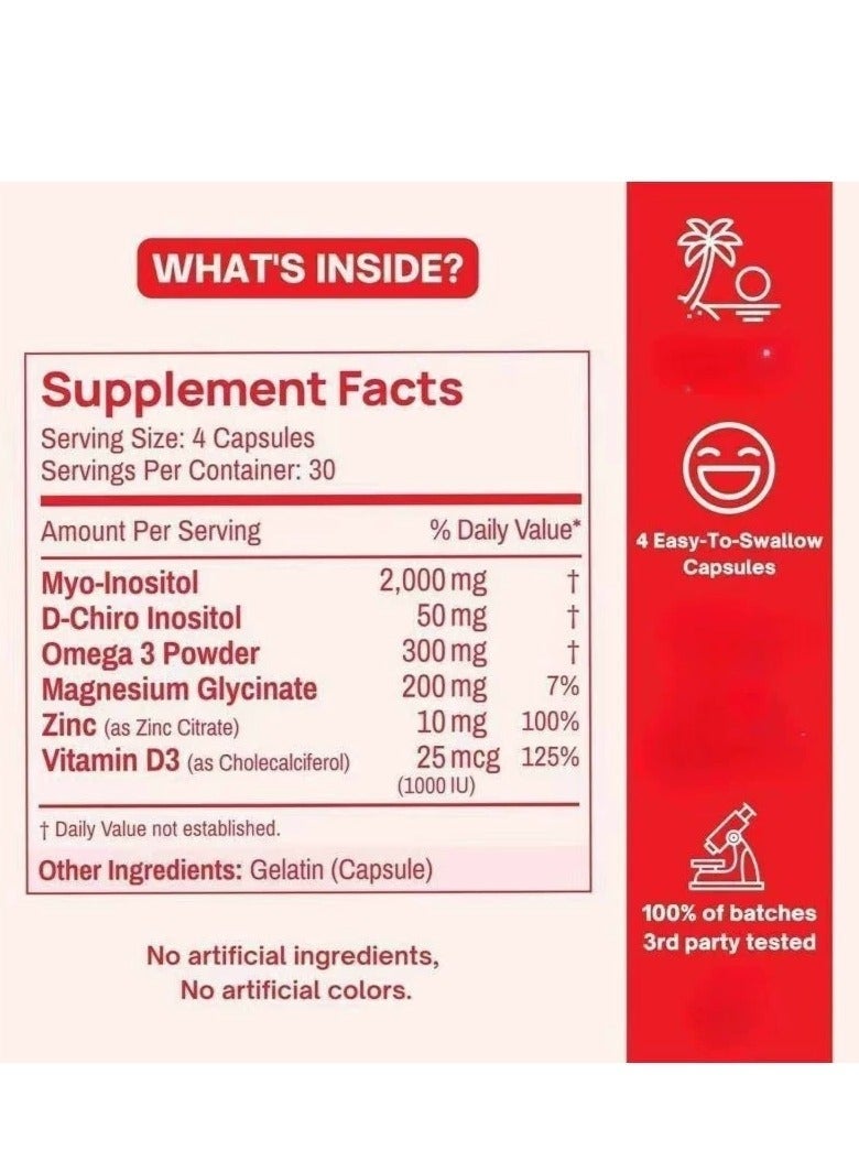 Happy Hormones Myo-Inositol & D-Chiro Inositol Natural Supplement for Women's Hormone Balance, Mood Support &Energy Boost 120 CAPS - Image 4