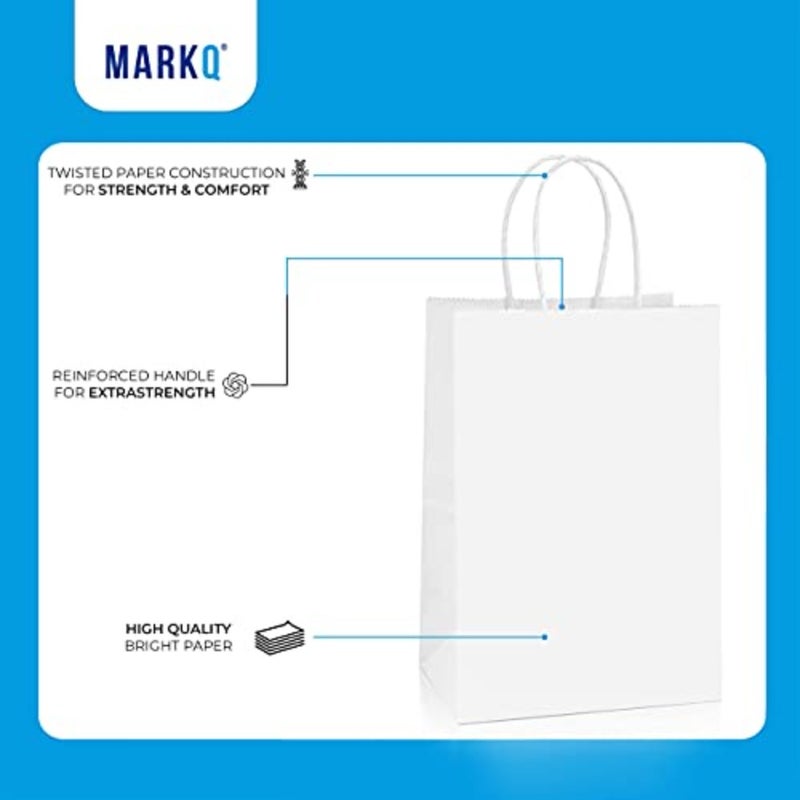 24 Bags White Paper bags with handles 22 x 16 x 8 cm Small Kraft Gift bags for Birthday Party Favors, Weddings, Restaurant takeouts, Christmas - Image 3