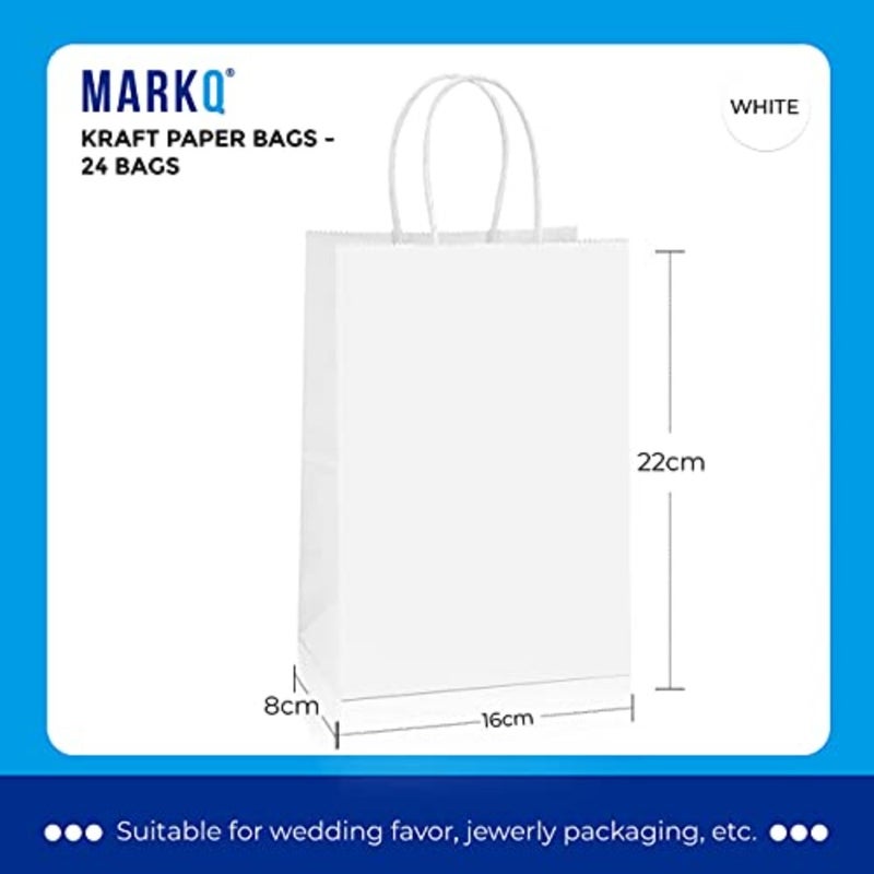 24 Bags White Paper bags with handles 22 x 16 x 8 cm Small Kraft Gift bags for Birthday Party Favors, Weddings, Restaurant takeouts, Christmas - Image 2