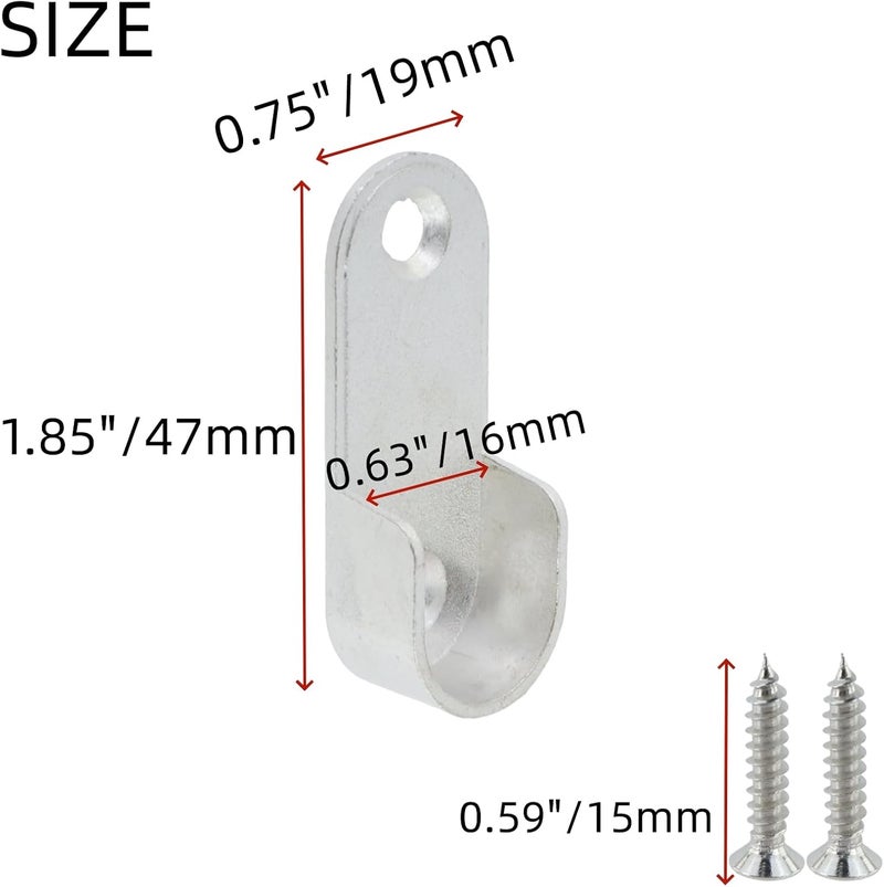 Mcredy 10 Pcs Closet Rod Bracket Zinc Alloy Oval Hanging Rail Rod Holder End Bracket Support for Wardrobe Closet, Silver - Image 2