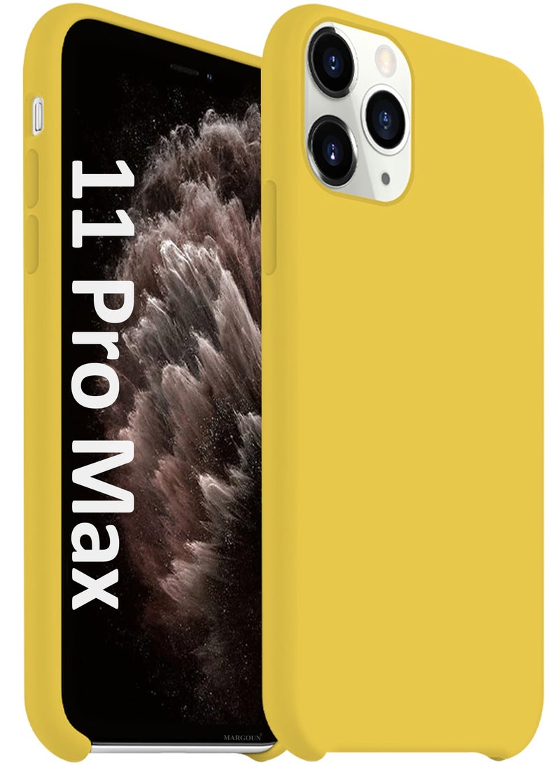 CATANES غطاء سيليكون ناعم وحريري لجهاز آبل آيفون 11 برو ماكس - حماية كاملة للجسم - أصفر - Image 1