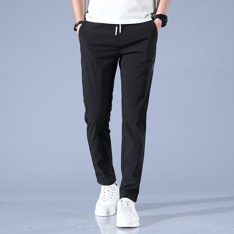 Summer Casual Mens Breathable Straight-Leg Pants Black-Thin - Image 1