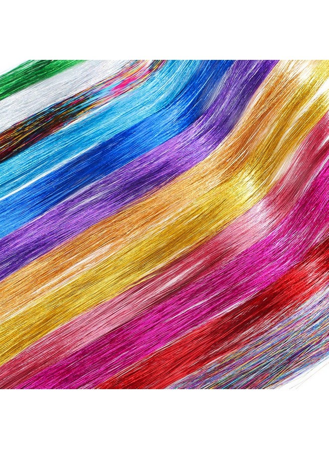 Gladmissu طقم خيوط الشعر اللامعة طقم خيوط الشعر الجنية 47 بوصة إكسسوارات الشعر طقم خيوط الشعر مع أداة 12 لون 2280 خيط لامع خيوط الشعر الجنية (12 لون) - Image 5