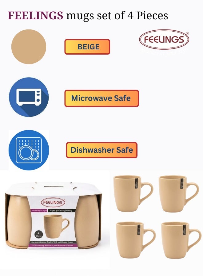 FEELINGS Stoneware Mug Set of 4 , Orange 300ml - Image 3