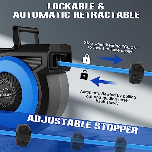 Himimi 80FT + 6.5FT Retractable Air Hose Reel, Wall Mount Pneumatic Hose Reel for Garage Workshop, Automatic Rewind, 3/8" x 80' Hybrid Air Hose with Brass Fittings + Bend Restrictors, 300PSI - Image 3