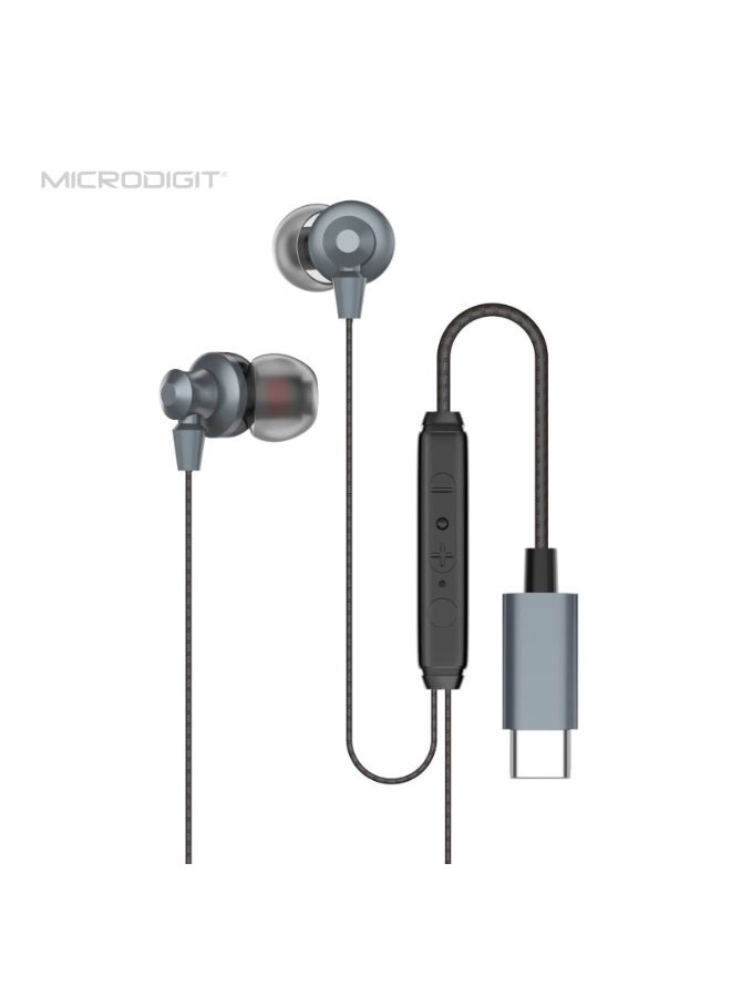 Micro Digit DE431T Type-C Earphones – Stereo Sound, Tangle-Free Cable, Call Control & Deep Bass - Image 1