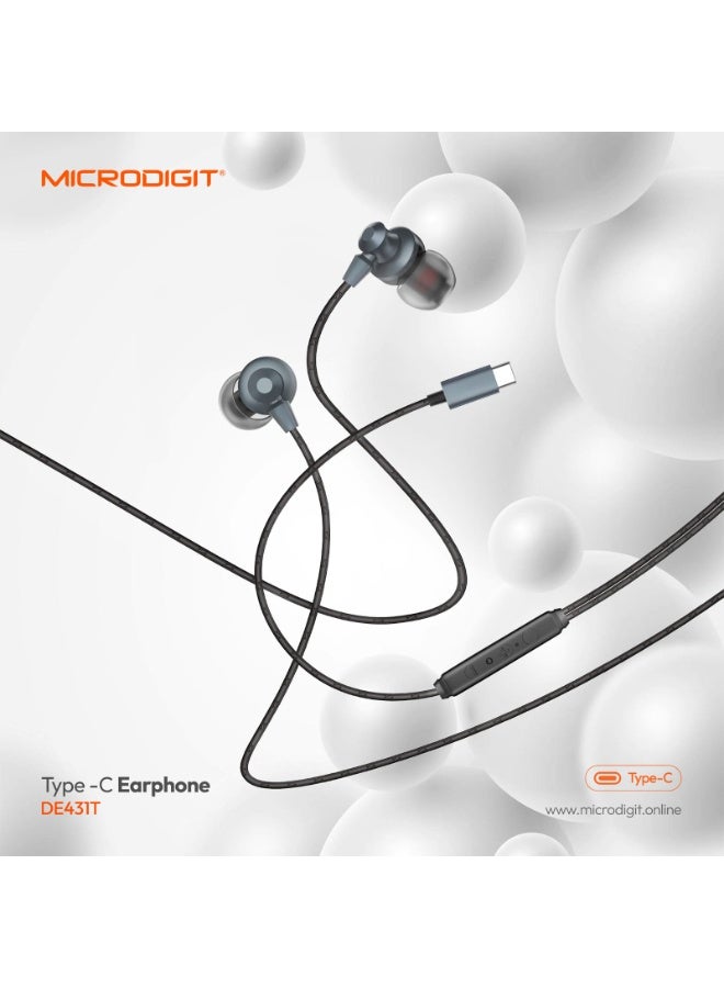 Micro Digit DE431T Type-C Earphones – Stereo Sound, Tangle-Free Cable, Call Control & Deep Bass - Image 2