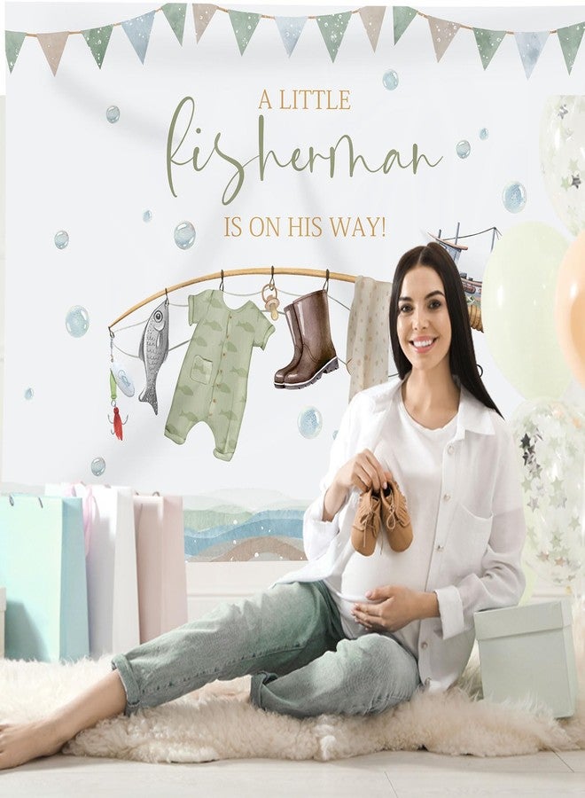 Rsuuinu Fishing Baby Shower Backdrop A Little Fisherman is on His Way Baby Shower Photography Background for Boy Kids Newborn Birthday Party Banner Photo Booth Studio Props Decoration Supplies 7x5ft - Image 2