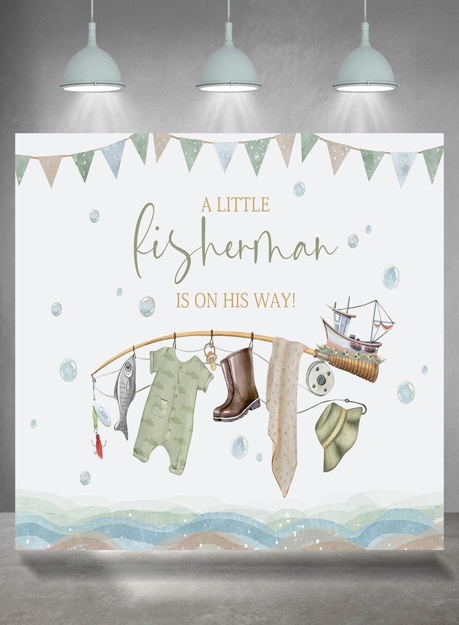 Rsuuinu Fishing Baby Shower Backdrop A Little Fisherman is on His Way Baby Shower Photography Background for Boy Kids Newborn Birthday Party Banner Photo Booth Studio Props Decoration Supplies 7x5ft - Image 1