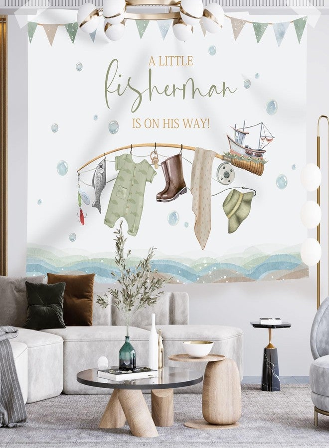 Rsuuinu Fishing Baby Shower Backdrop A Little Fisherman is on His Way Baby Shower Photography Background for Boy Kids Newborn Birthday Party Banner Photo Booth Studio Props Decoration Supplies 7x5ft - Image 4