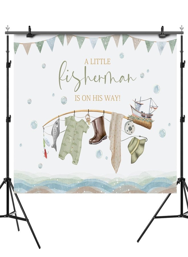 Rsuuinu Fishing Baby Shower Backdrop A Little Fisherman is on His Way Baby Shower Photography Background for Boy Kids Newborn Birthday Party Banner Photo Booth Studio Props Decoration Supplies 7x5ft - Image 5