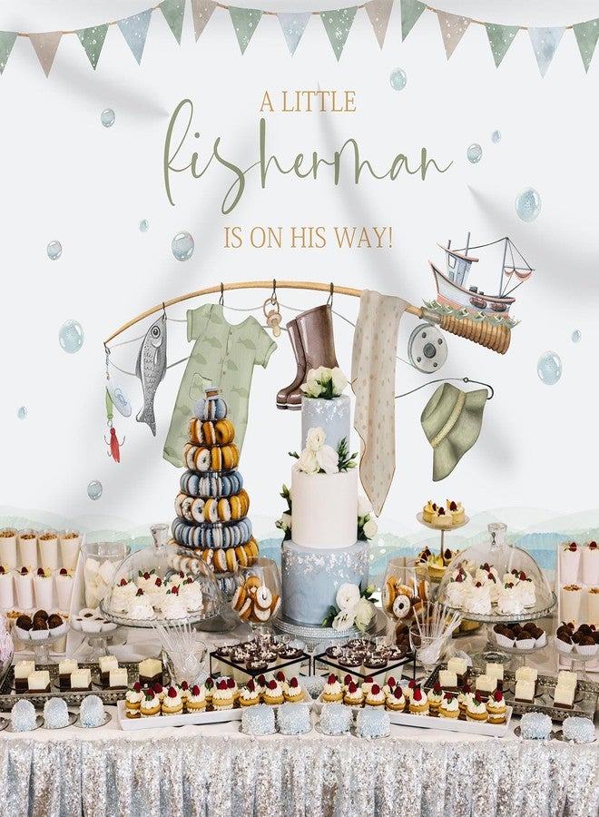 Rsuuinu Fishing Baby Shower Backdrop A Little Fisherman is on His Way Baby Shower Photography Background for Boy Kids Newborn Birthday Party Banner Photo Booth Studio Props Decoration Supplies 7x5ft - Image 3