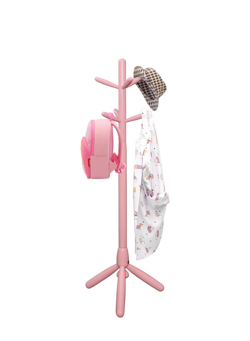 Wood Coat Rack Freestanding, Entryway, Coat Stand with 6 Hooks & Stable Tri-Legged Base, Rubber Wood Coat Tree Hall Tree Coat Hanger for Home Hall Entryway, used in the kids Bedroom Living Room To Hang Clothes, Hats, Bags (Pink) Arfan