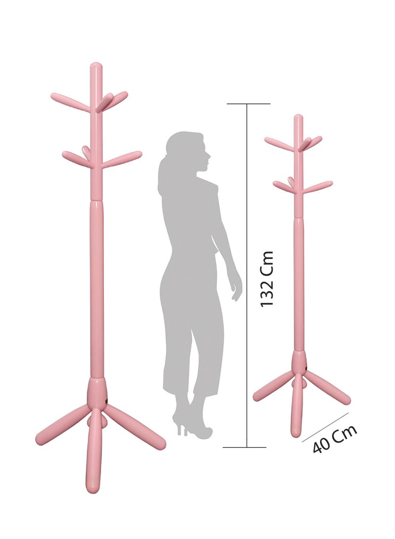 Wood Coat Rack Freestanding, Entryway, Coat Stand with 6 Hooks & Stable Tri-Legged Base, Rubber Wood Coat Tree Hall Tree Coat Hanger for Home Hall Entryway, used in the kids Bedroom Living Room To Hang Clothes, Hats, Bags (Pink) Arfan