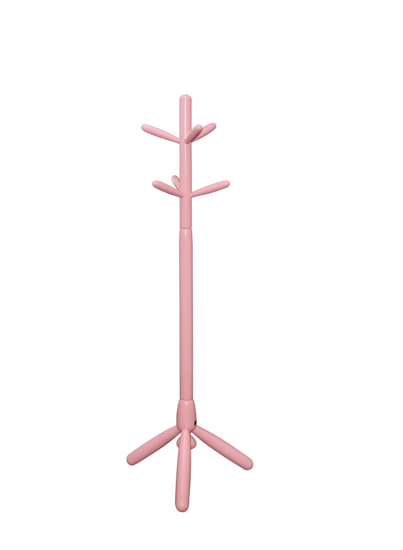 Wood Coat Rack Freestanding, Entryway, Coat Stand with 6 Hooks & Stable Tri-Legged Base, Rubber Wood Coat Tree Hall Tree Coat Hanger for Home Hall Entryway, used in the kids Bedroom Living Room To Hang Clothes, Hats, Bags (Pink) Arfan