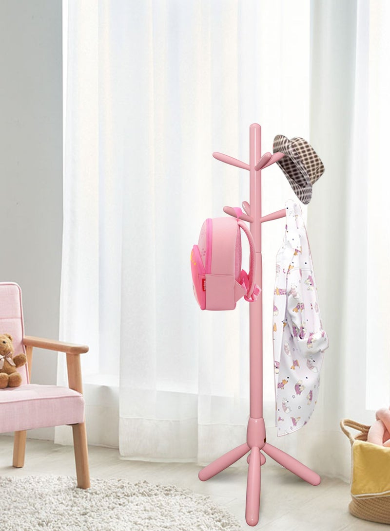 Wood Coat Rack Freestanding, Entryway, Coat Stand with 6 Hooks & Stable Tri-Legged Base, Rubber Wood Coat Tree Hall Tree Coat Hanger for Home Hall Entryway, used in the kids Bedroom Living Room To Hang Clothes, Hats, Bags (Pink) Arfan