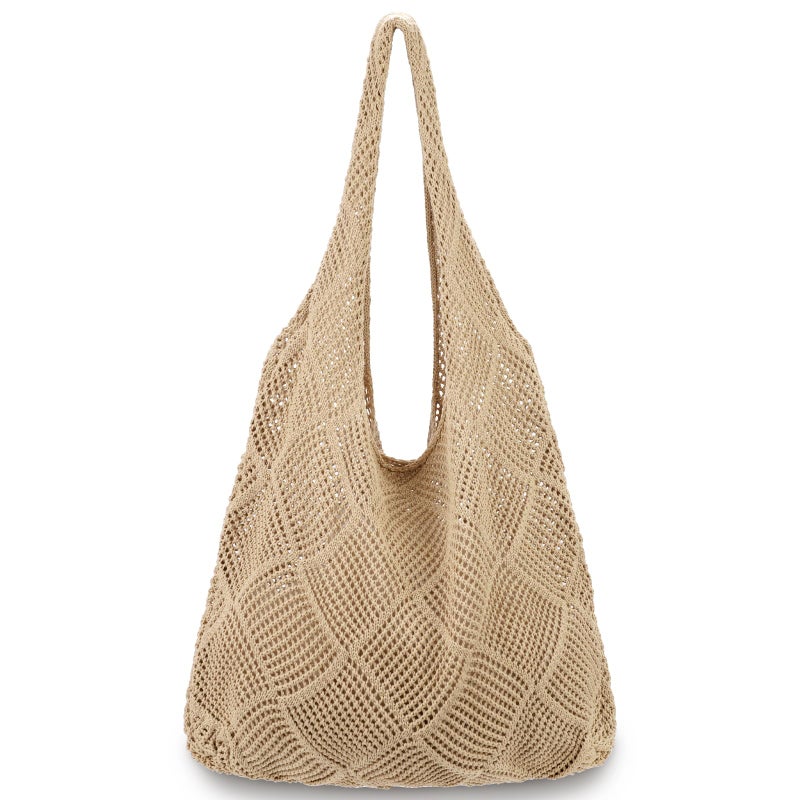hatisan Crochet Bags for Women Summer Beach Tote Bag Aesthetic Tote Bag Hippie Bag Knit Bag (A-Khaki) - Image 1