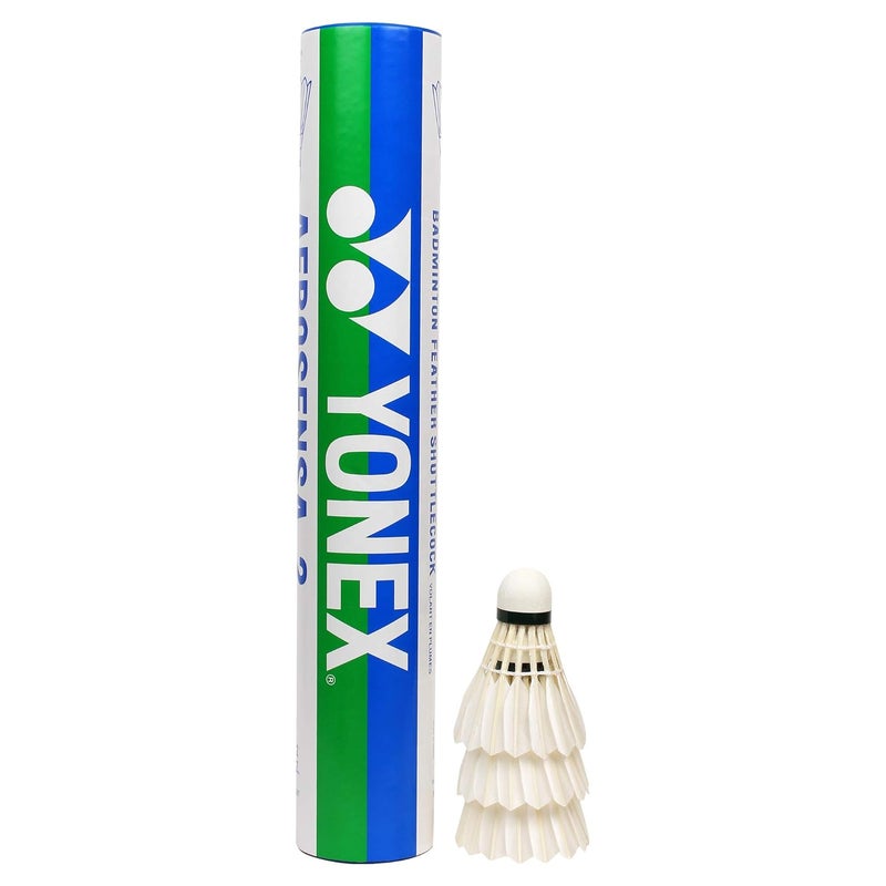 Yonex Aerosensa 2 Feather Badminton Shuttlecocks – Pack of 12 Real Goose Feather Shuttlecocks with Solid Cork Base (White, Medium Speed) - Image 1