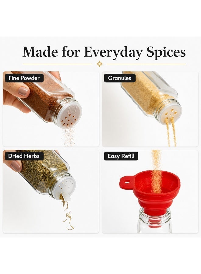 BLACKSTONE Glass Spice Bottle Set, 6-Piece 100 ml Square Airtight Spice Jars With Silver Lids and White Marker Pen, Seasoning Containers, BS850 - Image 4