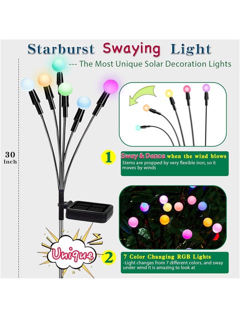 2 Pack Solar Garden Lights for Outdoor, Upgraded 6 LED Firefly Solar Swaying Lights, Sway by Wind, Waterproof Outdoor Lights Solar Powered for Yard Patio Pathway Decoration (color)