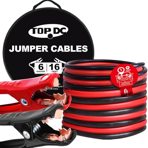 TOPDC 6 Gauge 16 Feet Jumper Cables for Car, SUV and Trucks Battery, Heavy Duty Automotive Booster Cables for Jump Starting Dead or Weak Batteries with Carry Bag, (TD-P0616) - Image 1