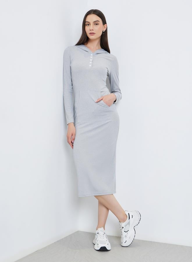 Take Two Solid Hooded Long Sleeve Midi Dress - Image 1
