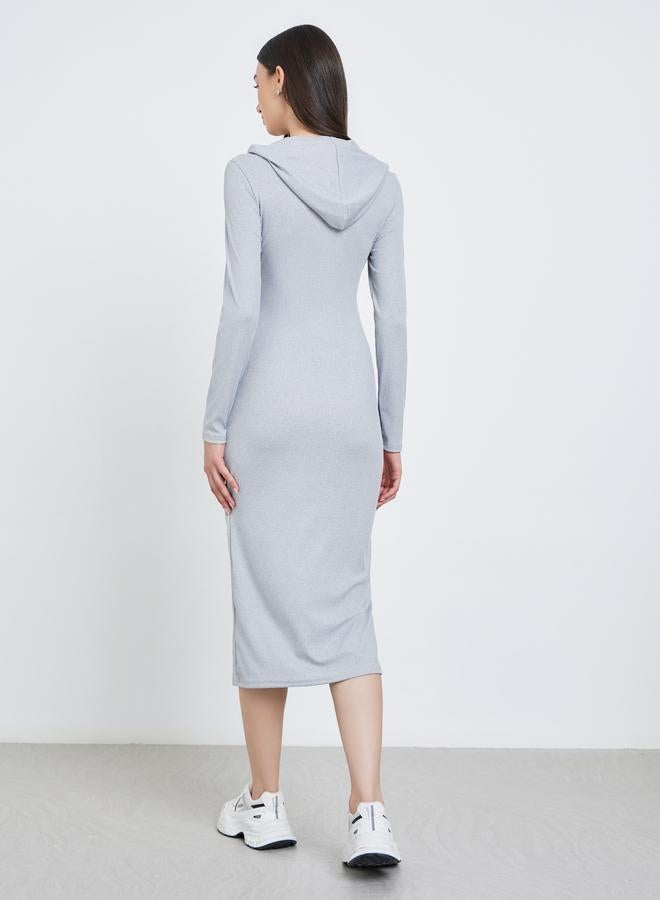 Take Two Solid Hooded Long Sleeve Midi Dress - Image 5