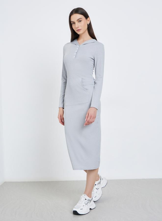 Take Two Solid Hooded Long Sleeve Midi Dress - Image 3