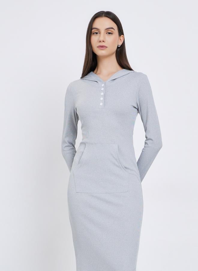 Take Two Solid Hooded Long Sleeve Midi Dress - Image 2