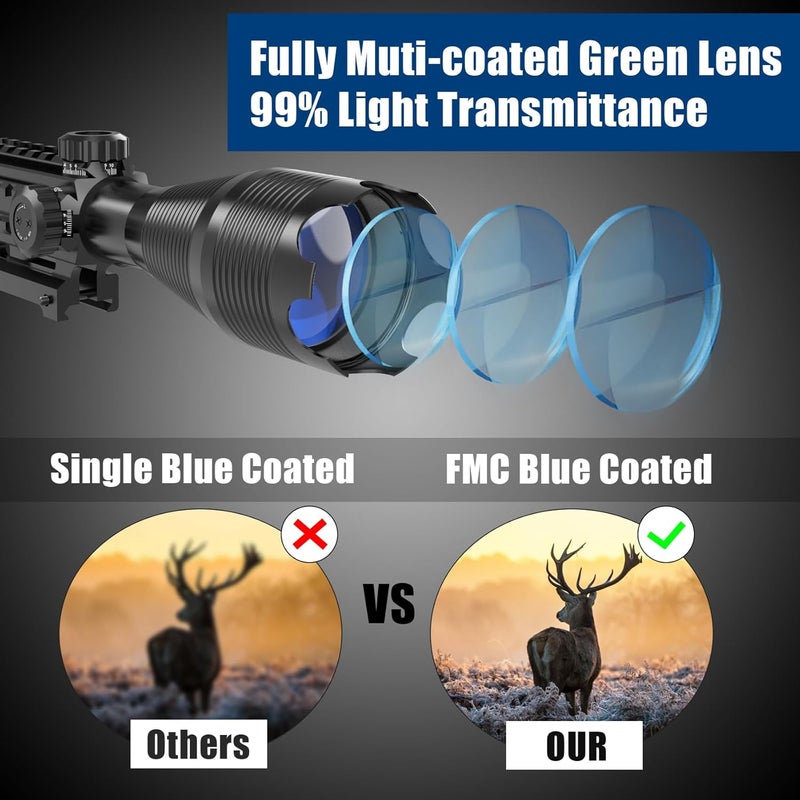 UUQ 4-16x50 Tactical Rifle Scope Red/Green Illuminated Range Finder Reticle W/Laser Sight and Holographic Reflex Dot Sight - Image 2
