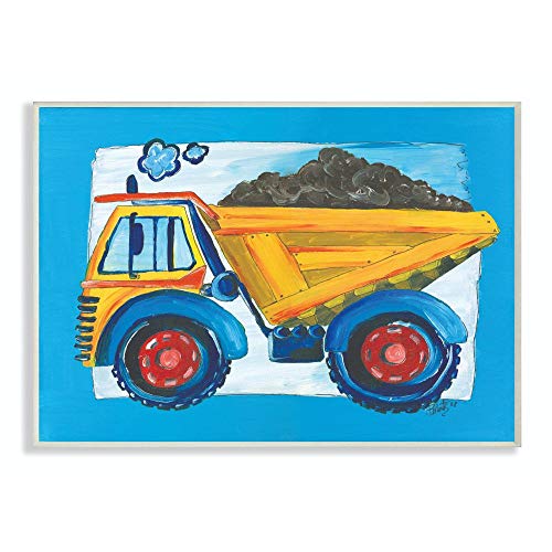Stupell Industries The Kids Room by Stupell Yellow Dump Truck with Blue Border Stretched Canvas Wall Art, 16 x 20, Multi-Color - Image 1