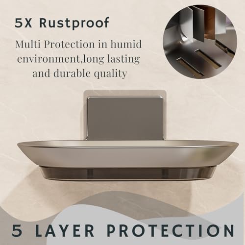 Tenom Soap Stand for Bathroom Wall Mounted, Space Aluminum Soap Holder for Bathroom Stickable, Rustproof Soap Dish, Durable Soap Box with Drain Tray (1, Black) - Image 4