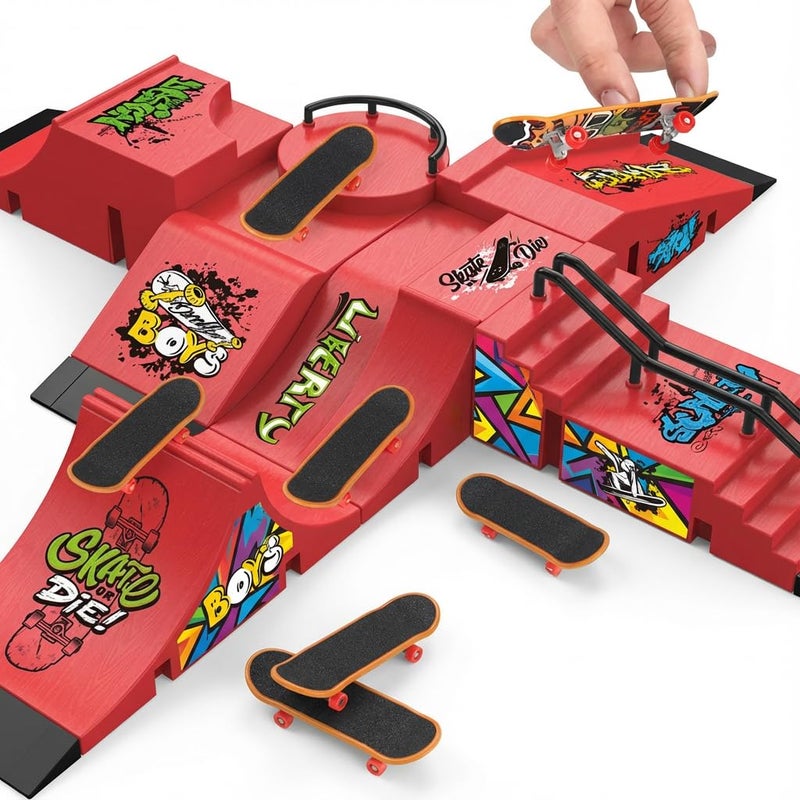 SCLWSS Fingerboard Skate Park Set Compatible with Tech Deck Skateboards, Featuring 6 Ramps, 6 Fingerboards, and Fingerboard Obstacles, Ideal for Fingerboard Enthusiasts - Image 3