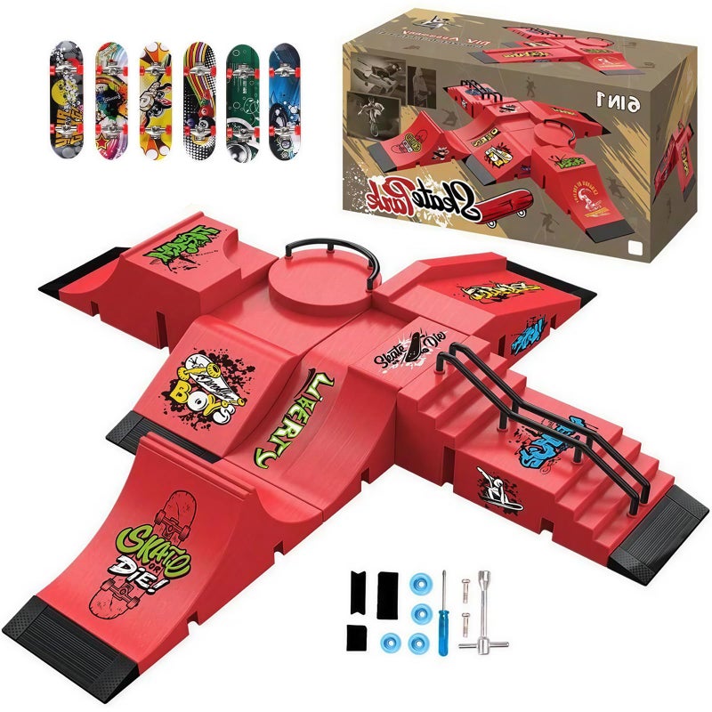 SCLWSS Fingerboard Skate Park Set Compatible with Tech Deck Skateboards, Featuring 6 Ramps, 6 Fingerboards, and Fingerboard Obstacles, Ideal for Fingerboard Enthusiasts - Image 1