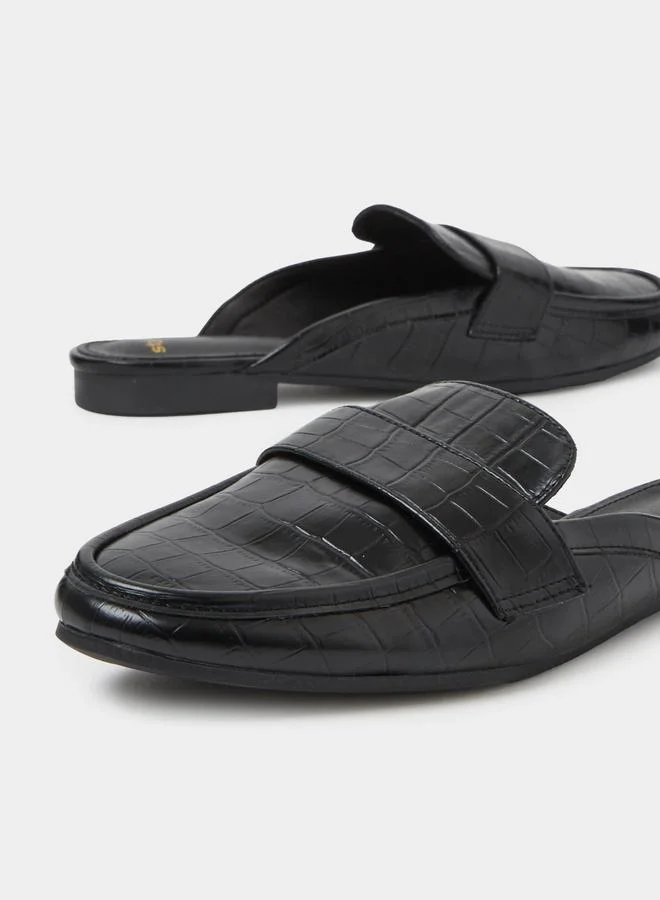Styli Black Croc-Embossed Flat Mules