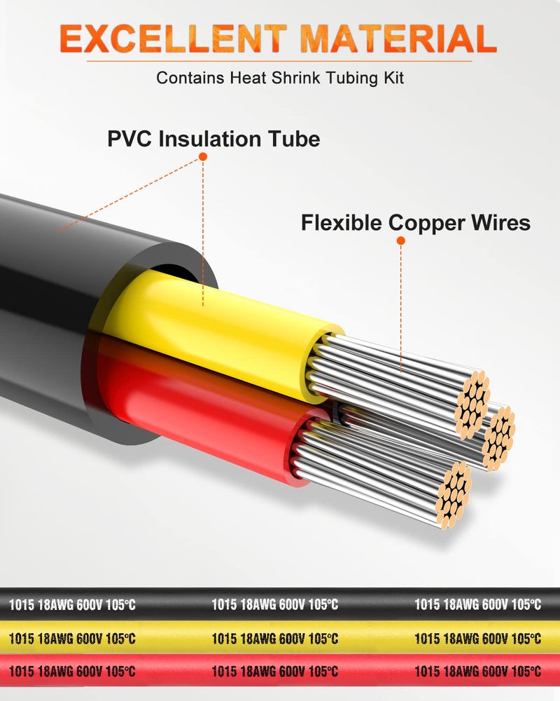 NAOEVO 18 Gauge Wire 3 Conductor Electrical Wire, 18 AWG Stranded PVC Cord, 12V Low Voltage/Tinned Copper/Flexible Cable for Automotive Wiring, Lamp Cord, Marine Cable (100FT) - Image 2