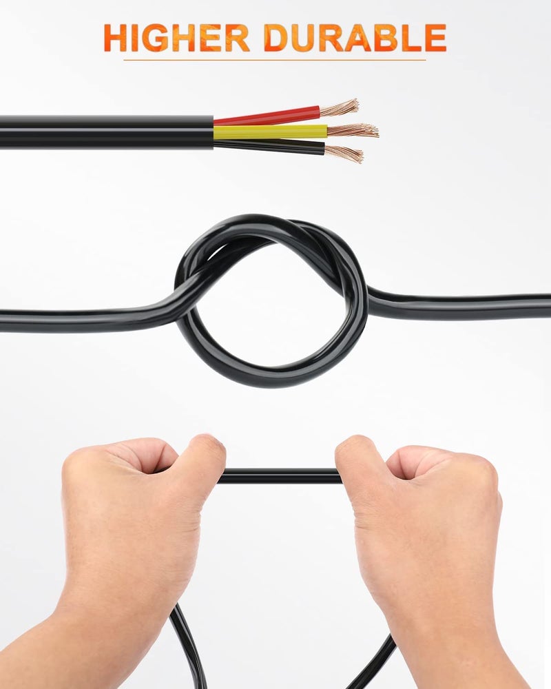 NAOEVO 18 Gauge Wire 3 Conductor Electrical Wire, 18 AWG Stranded PVC Cord, 12V Low Voltage/Tinned Copper/Flexible Cable for Automotive Wiring, Lamp Cord, Marine Cable (100FT) - Image 4