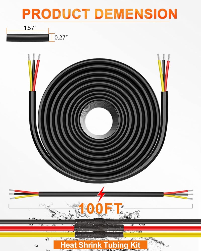 NAOEVO 18 Gauge Wire 3 Conductor Electrical Wire, 18 AWG Stranded PVC Cord, 12V Low Voltage/Tinned Copper/Flexible Cable for Automotive Wiring, Lamp Cord, Marine Cable (100FT) - Image 5
