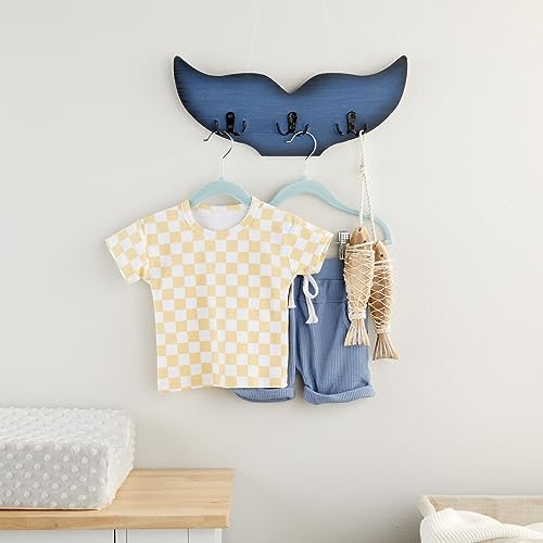 Okuna Outpost Whale Wall Hook - 15.5 x 6.75 x 1 in, Blue Nautical Wood - Coastal Room Decor & Ocean Decor - Whale Towel Hook with Double Hangers for Towels, Coats & Keys - Image 2