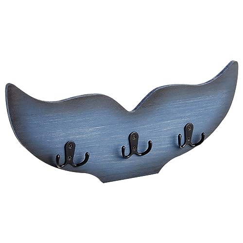 Okuna Outpost Whale Wall Hook - 15.5 x 6.75 x 1 in, Blue Nautical Wood - Coastal Room Decor & Ocean Decor - Whale Towel Hook with Double Hangers for Towels, Coats & Keys - Image 1