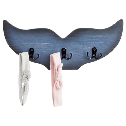 Okuna Outpost Whale Wall Hook - 15.5 x 6.75 x 1 in, Blue Nautical Wood - Coastal Room Decor & Ocean Decor - Whale Towel Hook with Double Hangers for Towels, Coats & Keys - Image 4