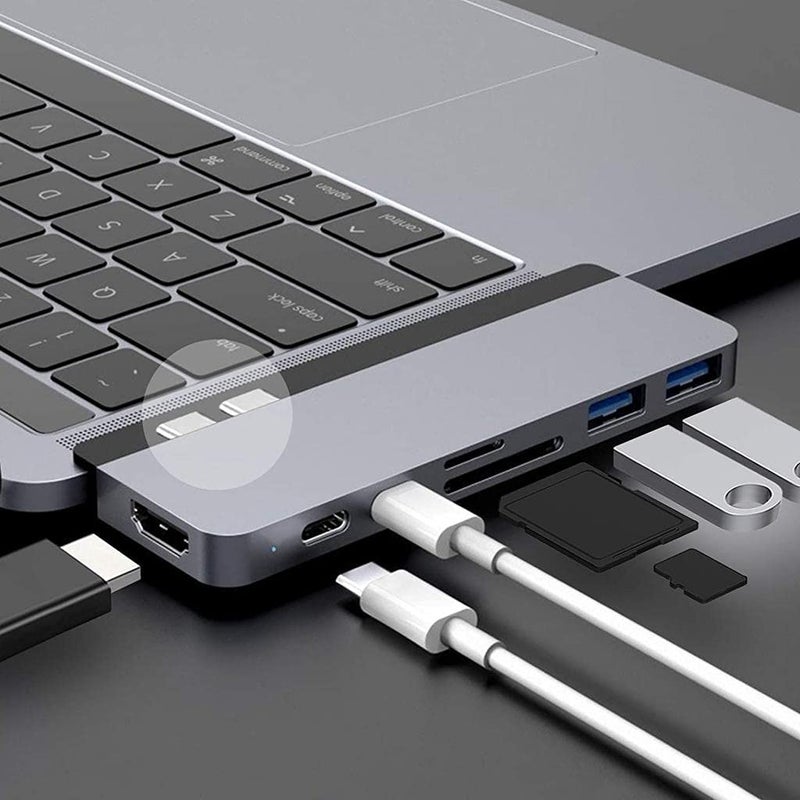 HyperDrive Duo 7-in-2 MacBook USB C Hub â€” for Mac w/Dual Ports, 4K60Hz HDMI, 40Gbps USB-C 100W Power Delivery, USB-A, SD/MicroSD, Magnetic Mount â€” (Space Gray) - Image 1