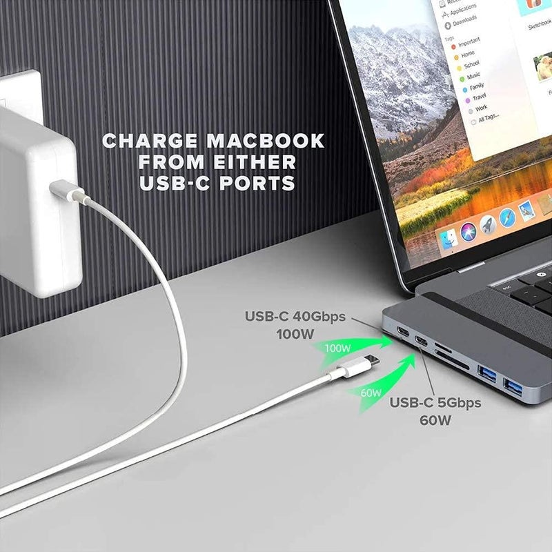 HyperDrive Duo 7-in-2 MacBook USB C Hub â€” for Mac w/Dual Ports, 4K60Hz HDMI, 40Gbps USB-C 100W Power Delivery, USB-A, SD/MicroSD, Magnetic Mount â€” (Space Gray) - Image 4
