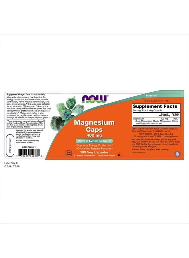 now Magnesium 400mg, 180 Veg Capsules - Image 2