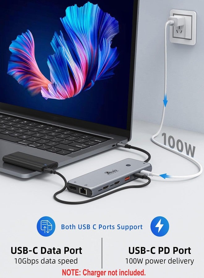 LIONWEI محطة إرساء USB C من LIONWEI 13 في 1 - شاشة مزدوجة، عرض ثلاثي، 8 منافذ USB C/A، إيثرنت، صوت - لجهاز MacBook، Dell، HP، Lenovo، Surface - Image 5