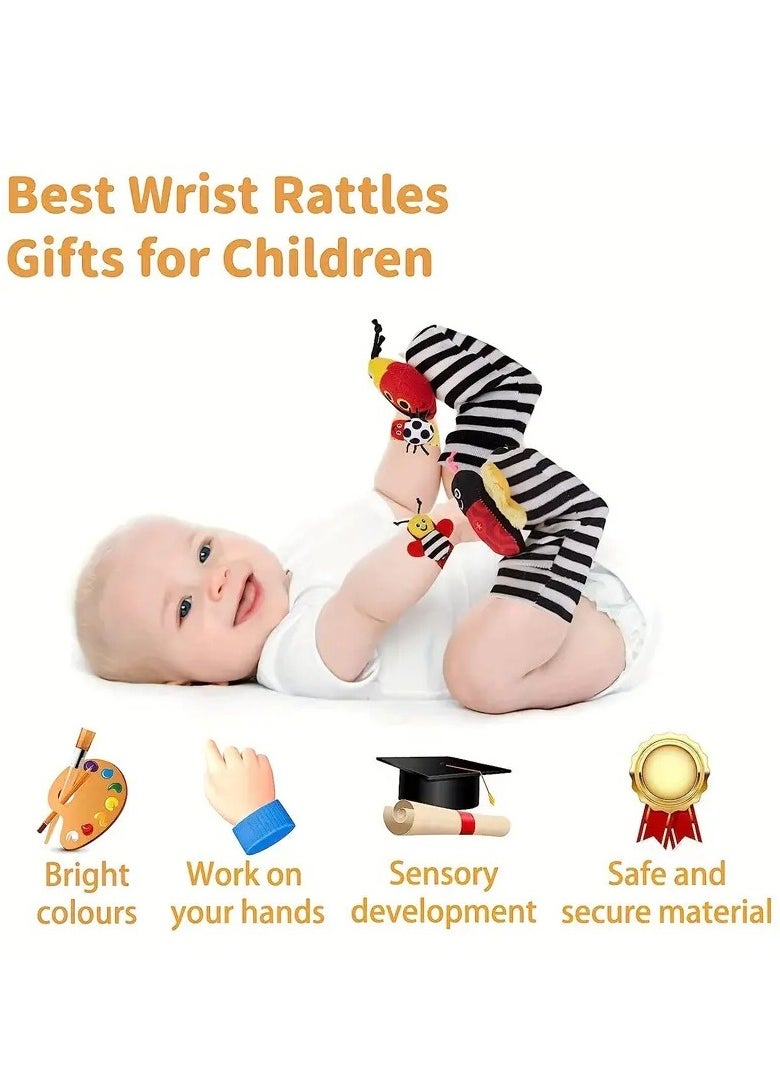 Little tots - Baby Wrist Rattles Sock Toys, Newborn Baby Sock Toys 0-6 Months Foot Finder And Cartoon Cute Animal Set, Infant Rattle Socks Toy 3-6 Months, Soft Sensory Toys For 0-12 Months Toddler Newborns Boy Girl - Image 1