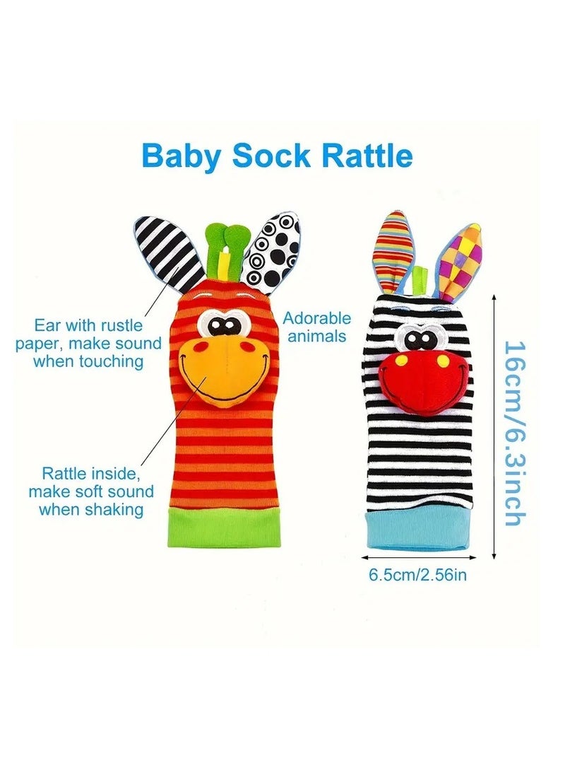 Little tots - Baby Wrist Rattles Sock Toys, Newborn Baby Sock Toys 0-6 Months Foot Finder And Cartoon Cute Animal Set, Infant Rattle Socks Toy 3-6 Months, Soft Sensory Toys For 0-12 Months Toddler Newborns Boy Girl - Image 1