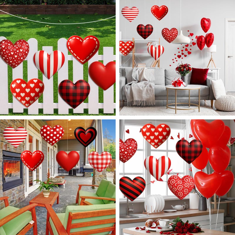 Memorywuu 12 Pcs 7.9 Inch Large Outdoor Valentines Day Decorations Valentines Day Outdoor Hanging Ornaments Signs Double Sided 3D Heart Shaped Decorations for Tree Lawn Porch Yard Outside Party Decor - Image 5